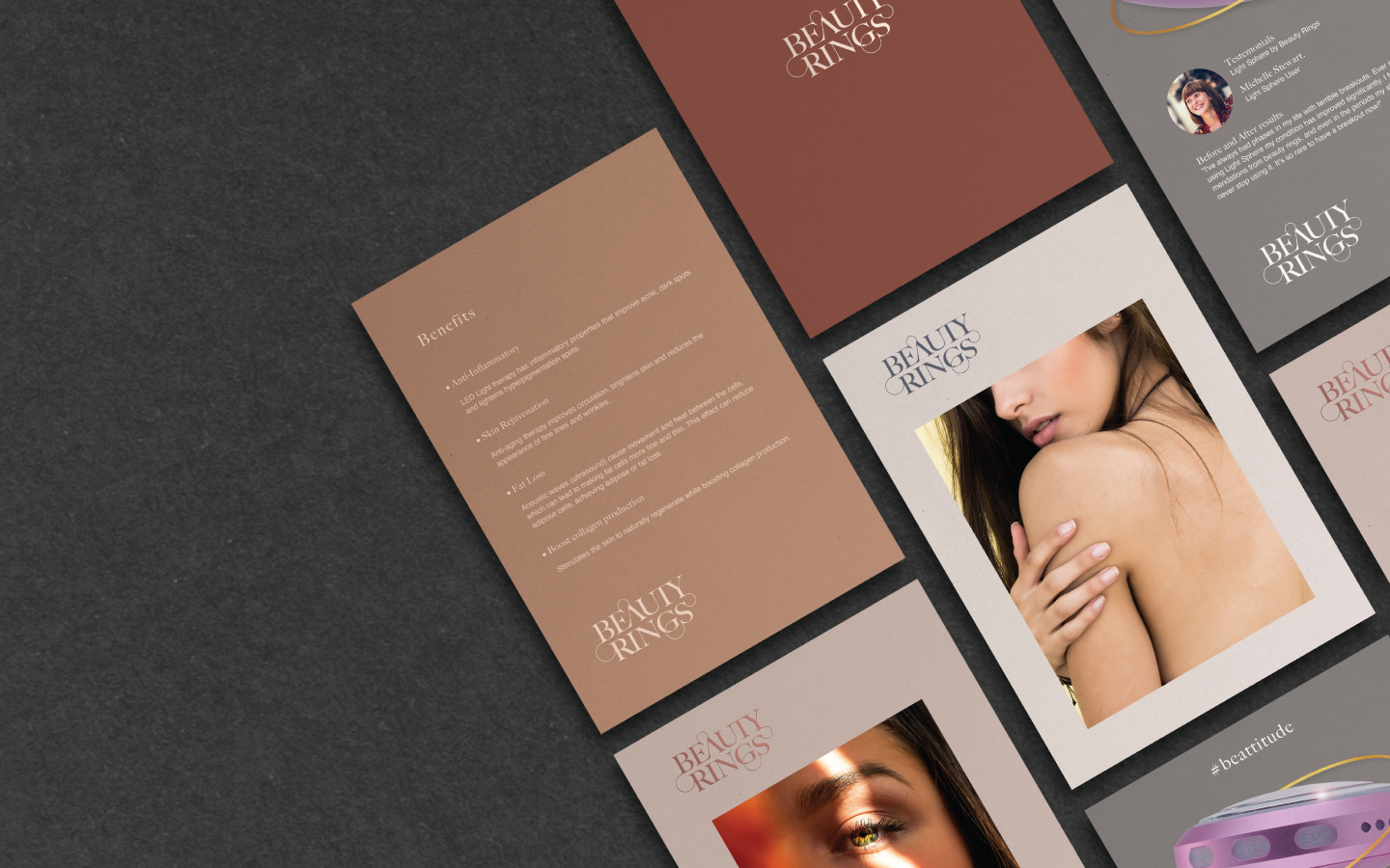 Design de logotipo e identidade visual corporativa e comunicação gráfica da marca Beauty rings